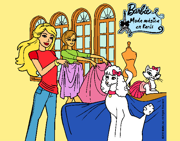 Dibujo Barbie y su amiga mirando ropa pintado por Lin187