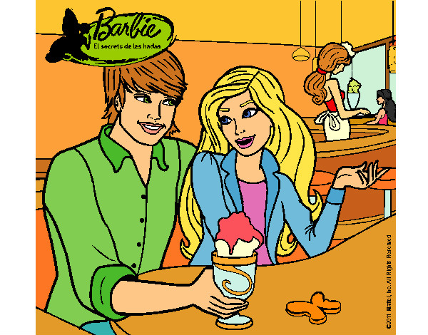 Dibujo Barbie y su amigo en la heladería pintado por Lin187