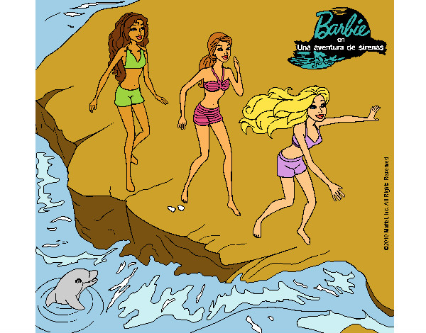 Dibujo Barbie y sus amigas en la playa pintado por Lin187