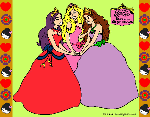 Dibujo Barbie y sus amigas princesas pintado por Flora1