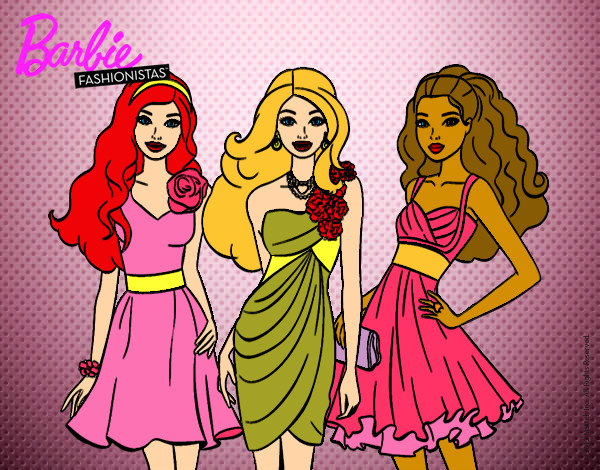 Dibujo Barbie y sus amigas vestidas de fiesta pintado por elibert