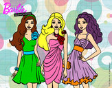 Dibujo Barbie y sus amigas vestidas de fiesta pintado por Flora1