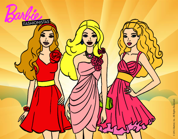 Dibujo Barbie y sus amigas vestidas de fiesta pintado por maravilla
