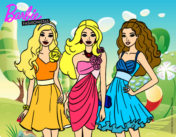 Dibujo Barbie y sus amigas vestidas de fiesta pintado por sarah-blue