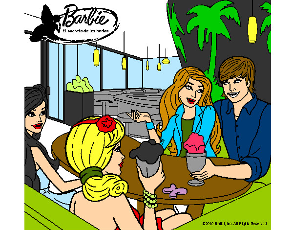 Dibujo Barbie y sus amigos en la heladería pintado por Jennifer01