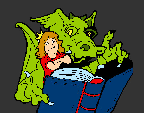 Dibujo Dragón, chica y libro pintado por Anna-Ines