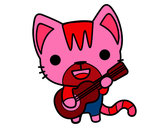 Dibujo Gato guitarrista pintado por carapocha