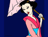 Dibujo Geisha con paraguas pintado por Karenucha
