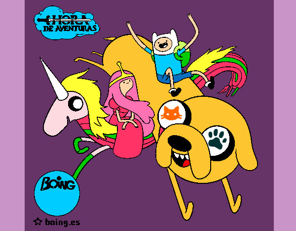 Dibujo Jake, Finn, la princesa Chicle y Lady Arco Iris pintado por Ultralili2
