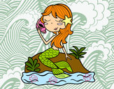 Dibujo Sirena sentada en una roca con una caracola pintado por  palomya
