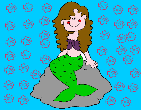 Dibujo Sirena sentada en una roca pintado por yare