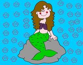 Dibujo Sirena sentada en una roca pintado por yare
