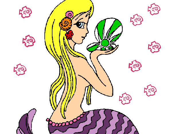 Dibujo Sirena y perla pintado por Guadita