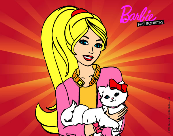 Dibujo Barbie con su linda gatita pintado por maravilla