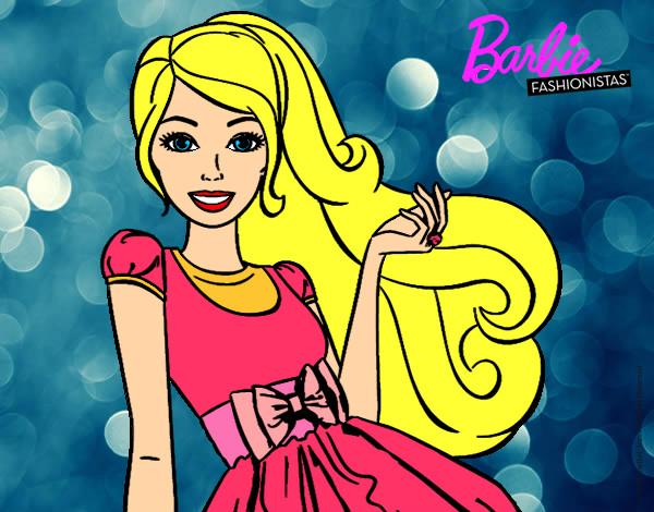 Dibujo Barbie con su vestido con lazo pintado por maravilla