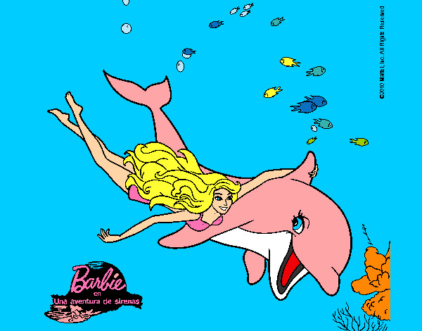 Dibujo Barbie y delfín pintado por maravilla