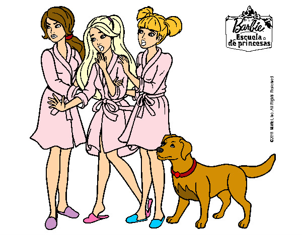 Dibujo Barbie y sus amigas en bata pintado por hanita