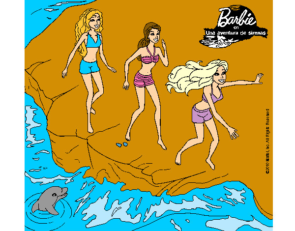 Dibujo Barbie y sus amigas en la playa pintado por hanita
