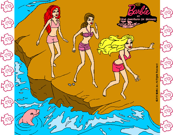 Dibujo Barbie y sus amigas en la playa pintado por maravilla