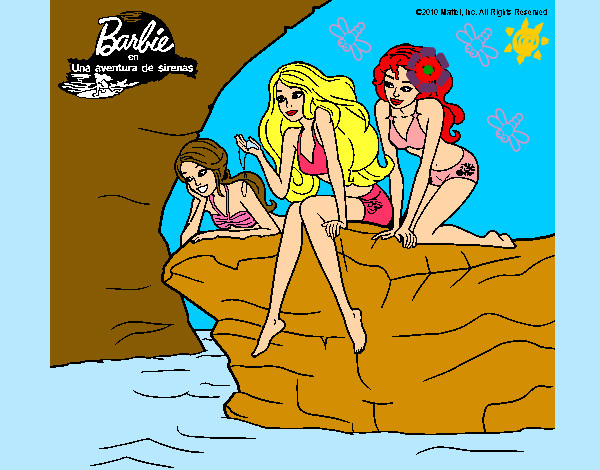 Dibujo Barbie y sus amigas sentadas pintado por maravilla