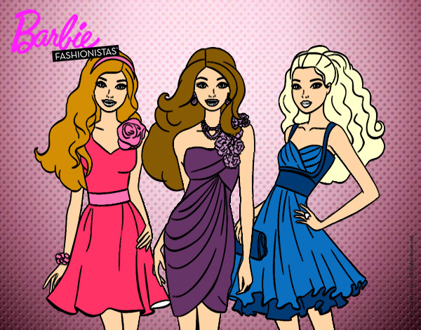 Dibujo Barbie y sus amigas vestidas de fiesta pintado por hanita