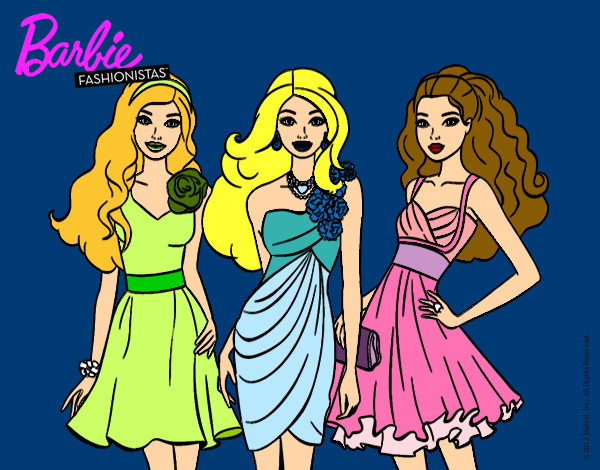 Dibujo Barbie y sus amigas vestidas de fiesta pintado por Raquel91