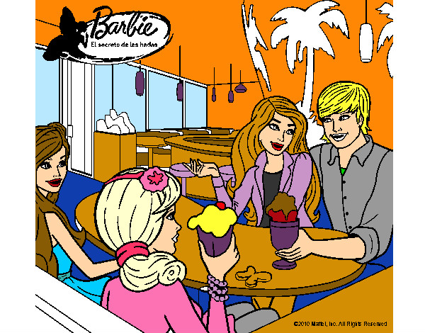 Dibujo Barbie y sus amigos en la heladería pintado por hanita