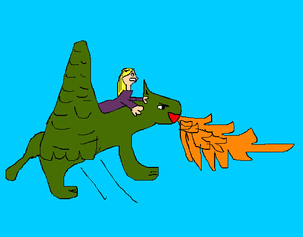 Dibujo Dragón y niña pintado por Helga