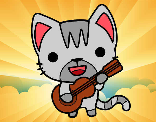 Dibujo Gato guitarrista pintado por yuerina