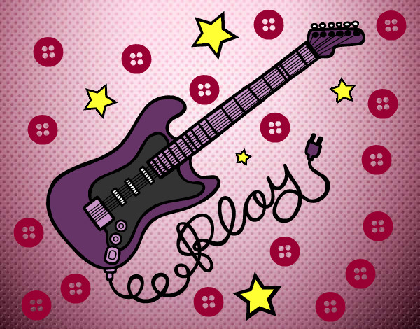 Dibujo Guitarra y estrellas pintado por ysbelis