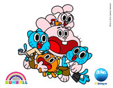 Dibujo Gumball y amigos contentos pintado por Gumball