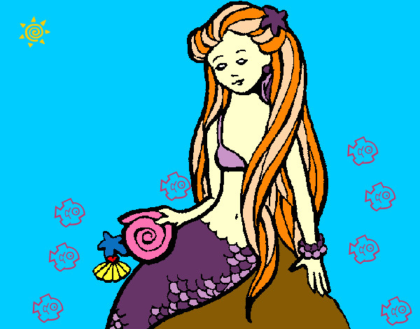 Dibujo Sirena con caracola pintado por choki