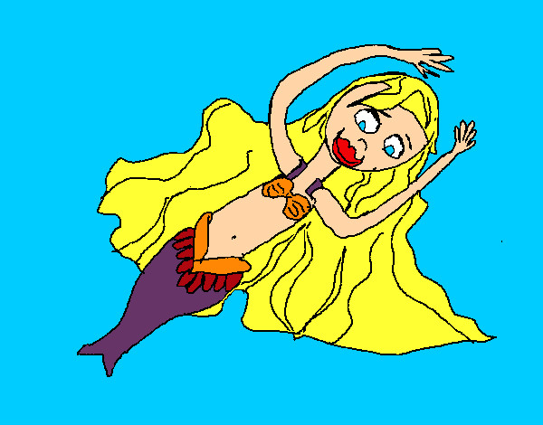Dibujo Sirena con larga melena 2 pintado por Helga