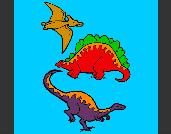 Dibujo Tres clases de dinosaurios pintado por servain