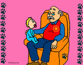 Dibujo Abuelo y nieto pintado por azulito