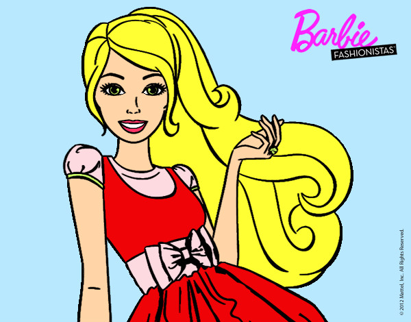 Dibujo Barbie con su vestido con lazo pintado por vickylindy