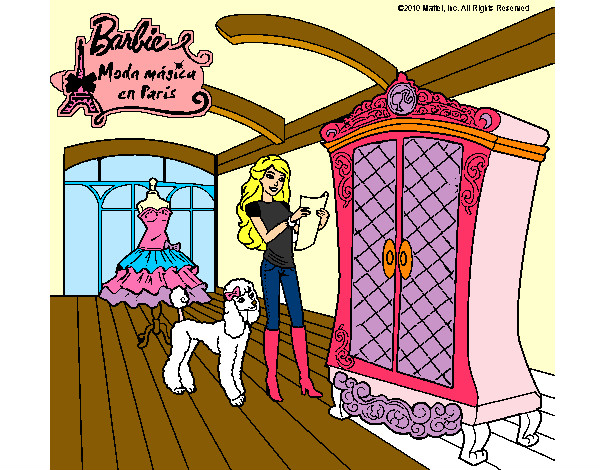 Dibujo Barbie delante del armario pintado por vickylindy