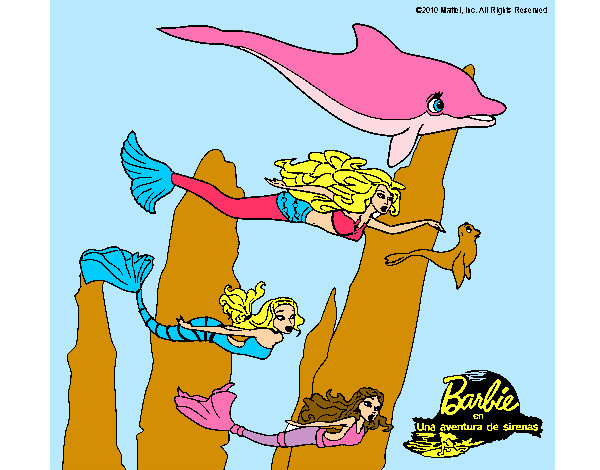 Dibujo Barbie nadando con sirenas pintado por vickylindy
