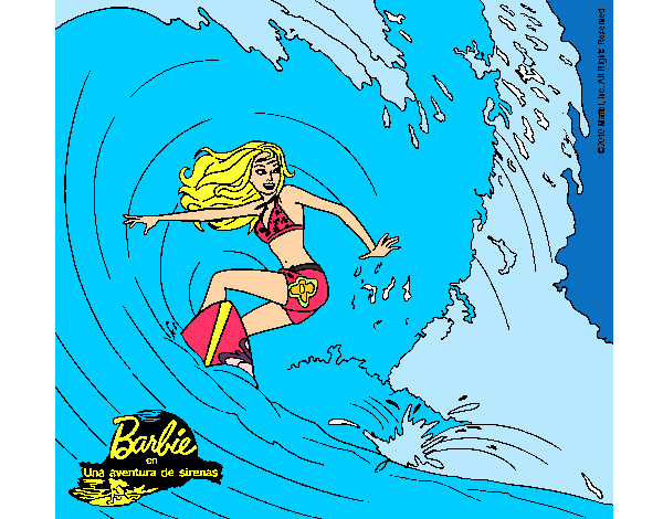 Dibujo Barbie practicando surf pintado por vickylindy