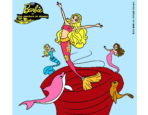 Dibujo Barbie sirena contenta pintado por vickylindy
