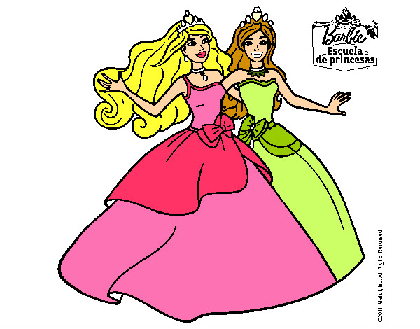 Dibujo Barbie y su amiga súper felices pintado por ALOOO