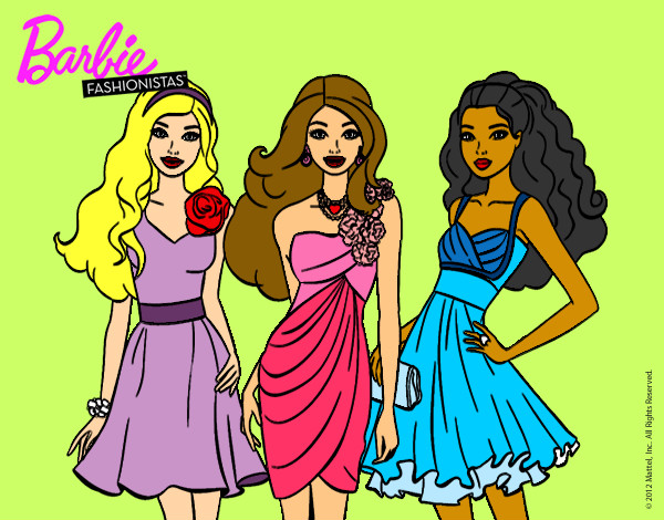 Dibujo Barbie y sus amigas vestidas de fiesta pintado por tamytas