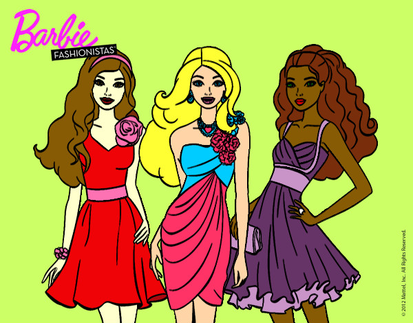 Dibujo Barbie y sus amigas vestidas de fiesta pintado por vickylindy