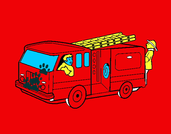 Dibujo Bomberos en el camión pintado por crismax