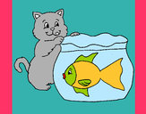 Dibujo Gato y pez pintado por animc0221