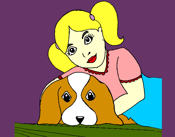 Dibujo Niña abrazando a su perro pintado por rosariodia