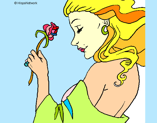 Dibujo Princesa con una rosa pintado por solsticio