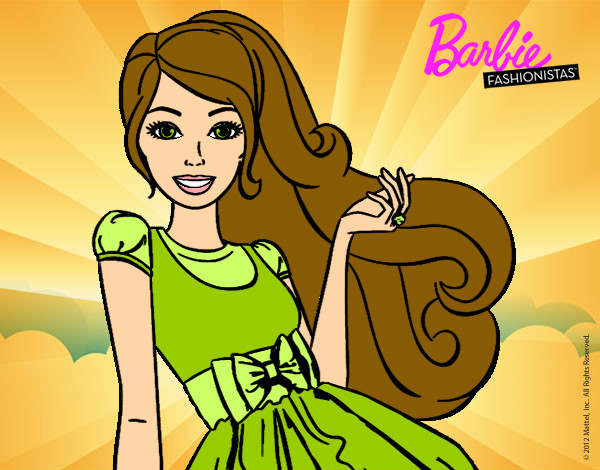 Dibujo Barbie con su vestido con lazo pintado por aerenlove