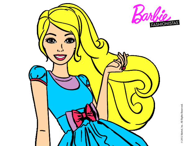 Dibujo Barbie con su vestido con lazo pintado por mimota