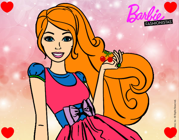 Dibujo Barbie con su vestido con lazo pintado por naideli